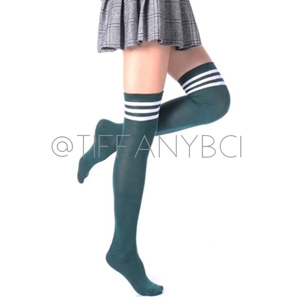 Accessories - Thigh High Over the Knee Socks Green White Stripes